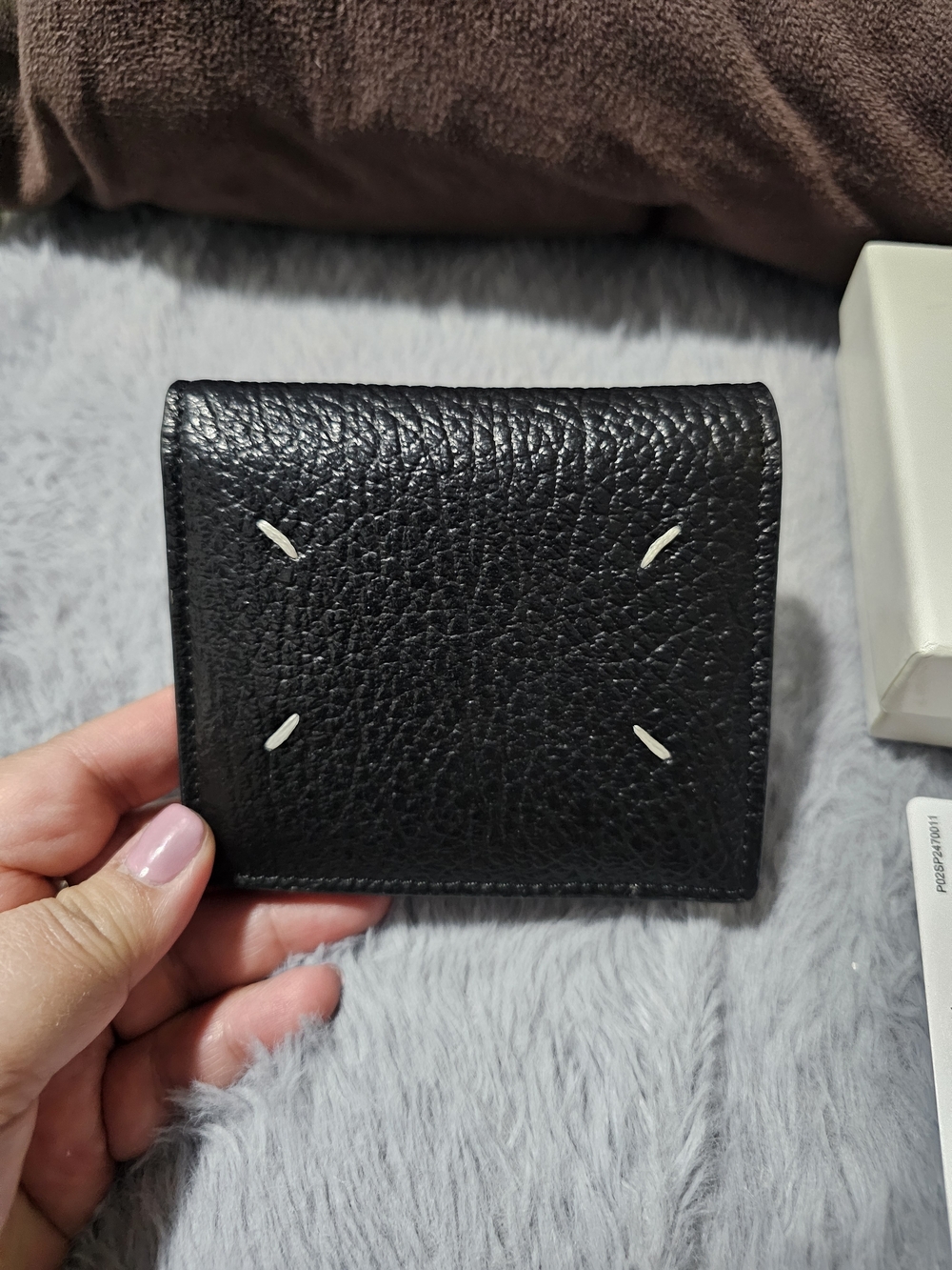 Maison Martin Margiela Black Leather Compact Wallet with White Stitching